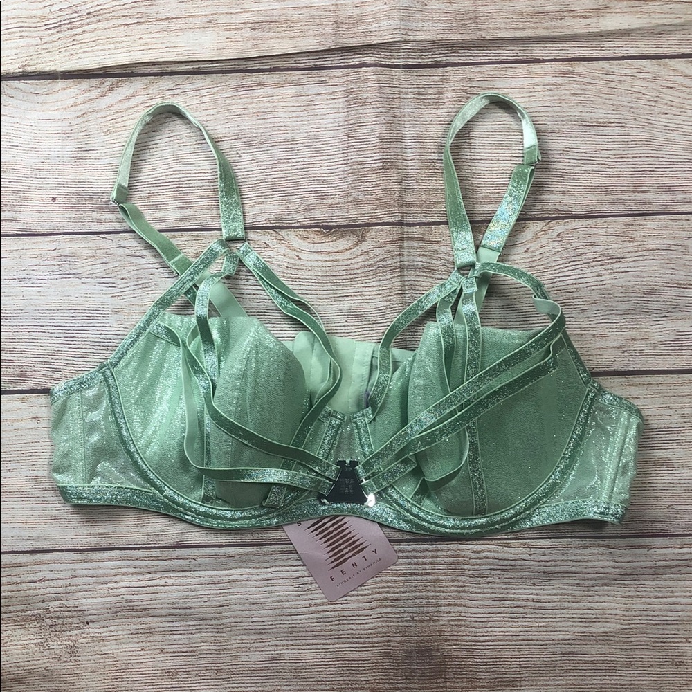 Savage X Fenty Going Platinum Caged Mint Green Glitter Strappy Underwire Bra